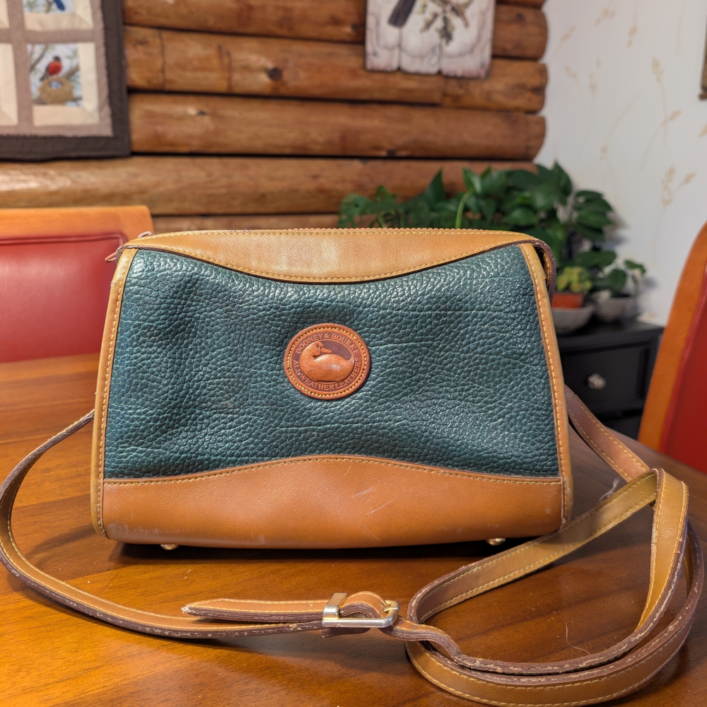 Dooney & Bourke Green and Tan Leather Crossbody Bag